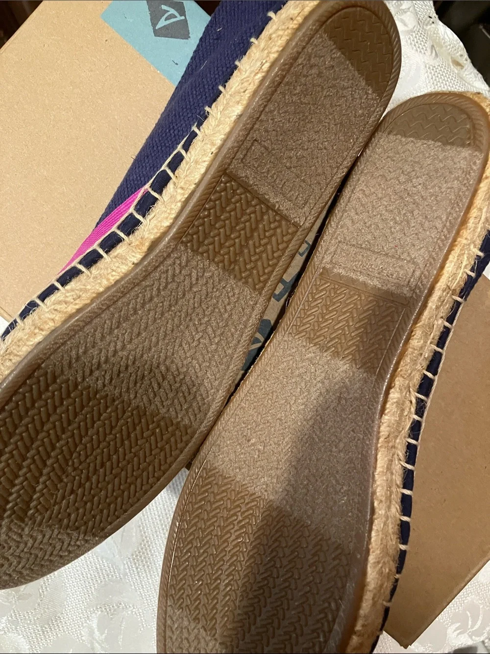 Sperry Navy Floral Espadrilles with Pink Straps